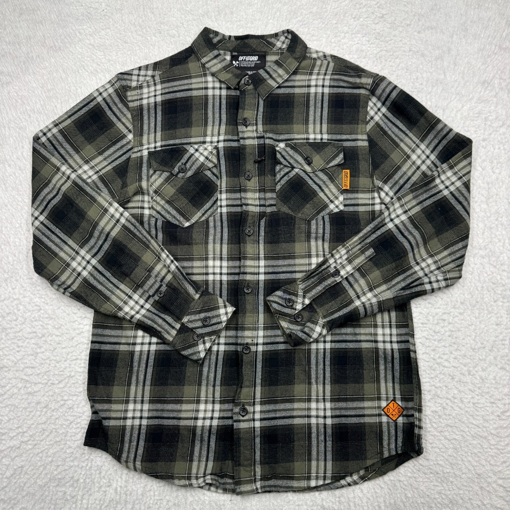 Off the Grid Long Sleeve Button Down Flannel Shirt Black Men's Size Large
